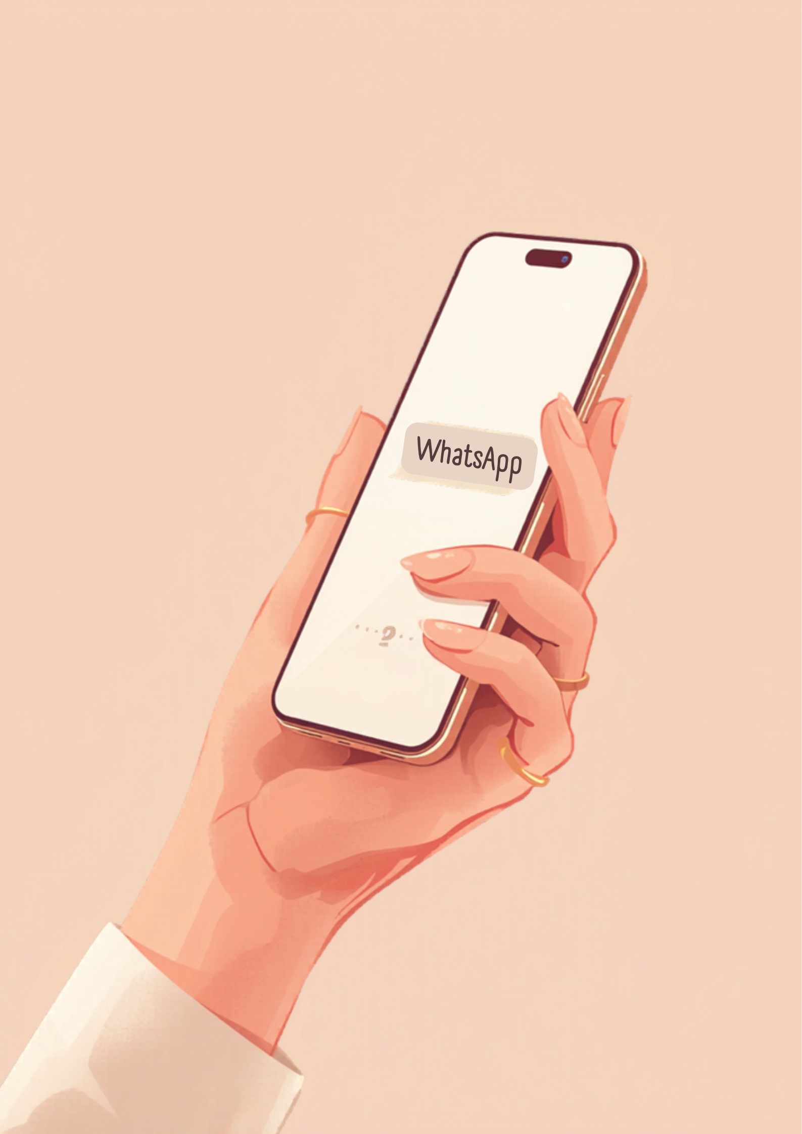 Hand met smartphone die trouwwebsite deelt via WhatsApp