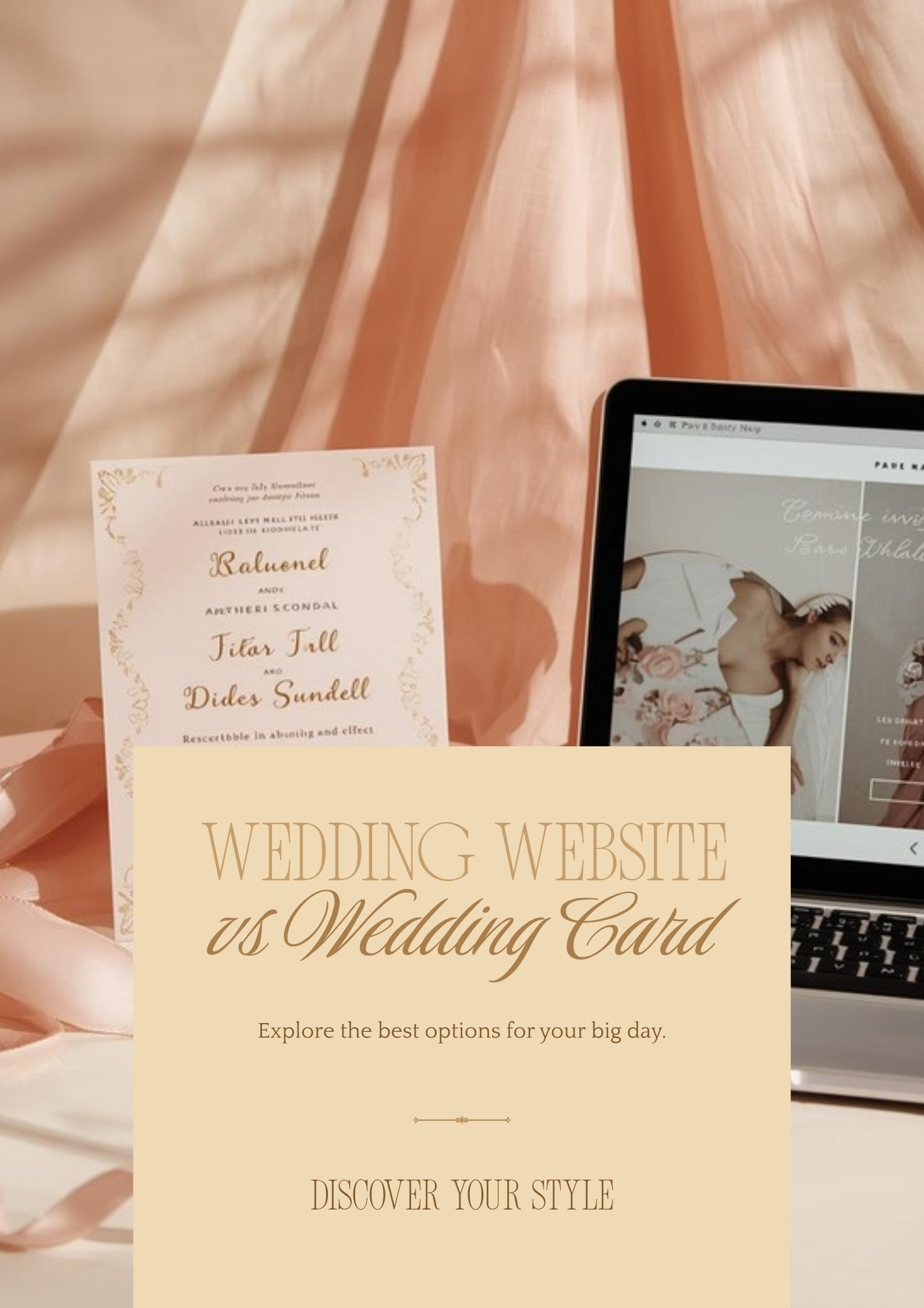 Trouwkaart naast een laptop met trouwwebsite